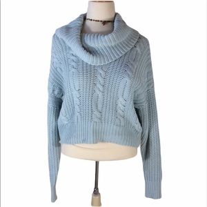 Somdays Lovin Baby Blue Crop Cable Knit Sweater